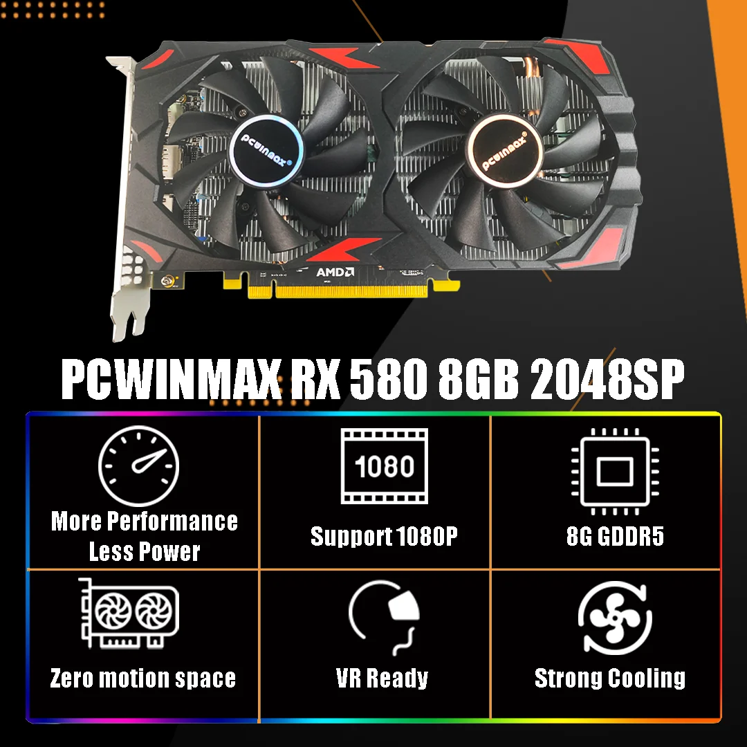 PCWINMAX-Carte de jeu RX 580,  - Rx 580 8Gb 2048Sp Gpu avis et prix